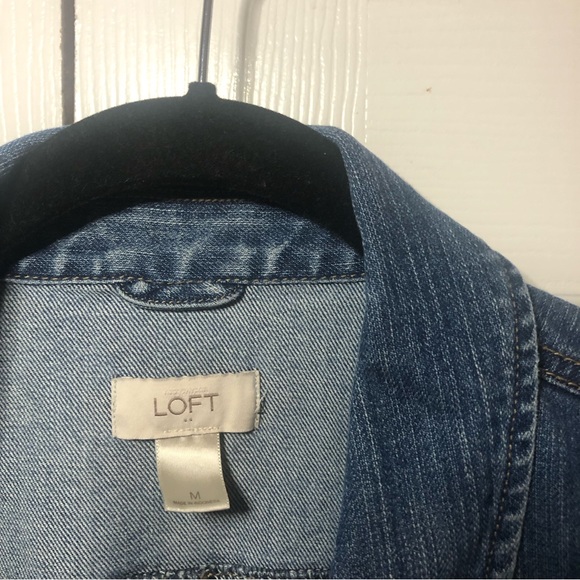 LOFT Medium Wash Three Quarter Sleeve Cropped Jean Jacket Medium Blue - Picture 3 of 7